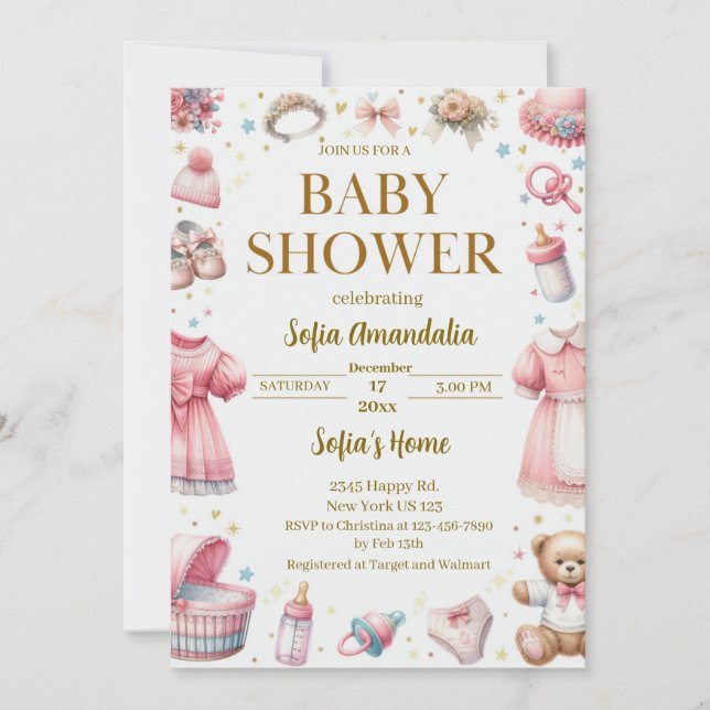 Personalizado Teddy Bear Baby Shower Invitaciones (Anverso)