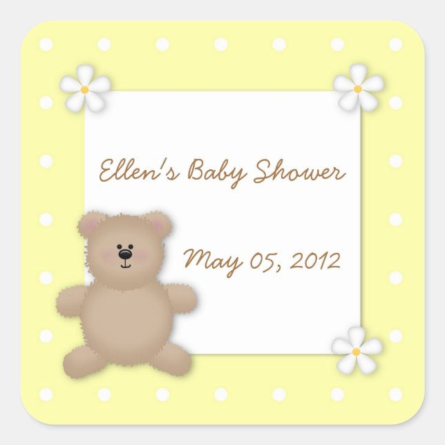 Personalizado Teddy Bear Pegatina Baby Shower (Anverso)