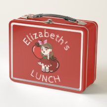 Personalizado Text Lunch Box con Apple Chibi