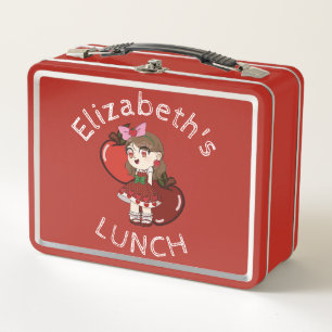 Personalizado Text Lunch Box con Apple Chibi