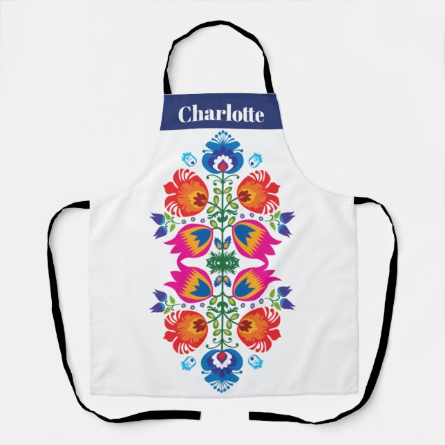 Personalizado texto delantal rosado y naranja folc (Anverso)