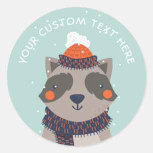 Personalizado texto pegatinas de Winter Raccoon