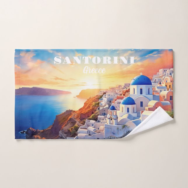 Personalizado Texto Santorini Grecia Atardecer (Toalla de mano)