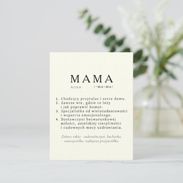 Personalizado Texto Tarjeta de Mamá Polaca - Defin (Anverso de pie)