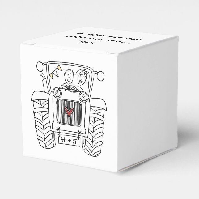 Personalizado Tractor País Boda Tema Caja de Favor (Costado Anverso)