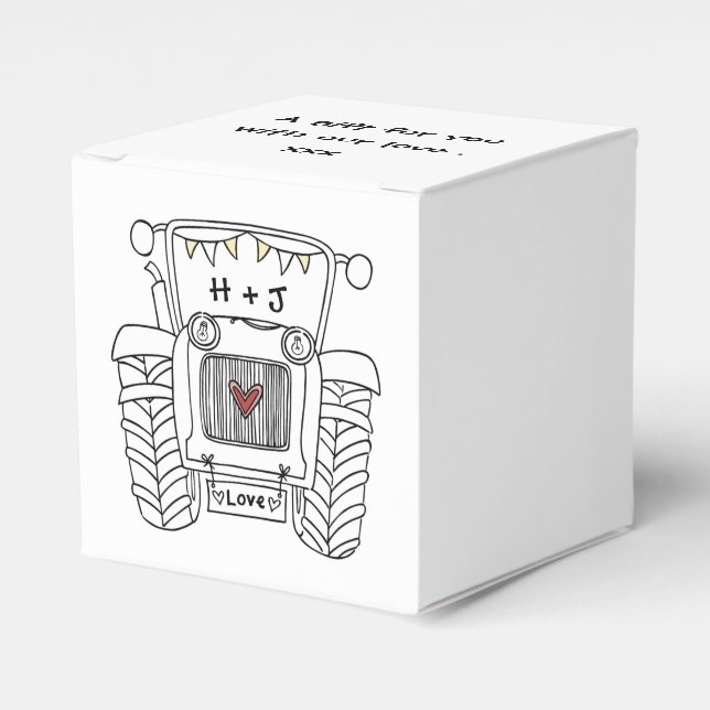 Personalizado Tractor País Boda Tema Caja de Favor (Costado Anverso)