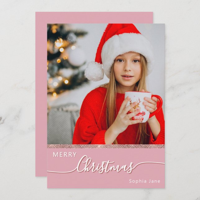 Personalizado Una Foto Rosa Feliz Navidad (Anverso / Reverso)