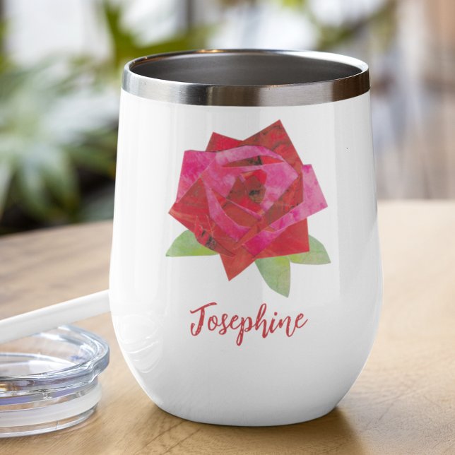 Personalizado Único de Rosa Rojo Con Ilustración R (This floral wine tumbler features my own original mid-century style bold red rose, and chic script.
)