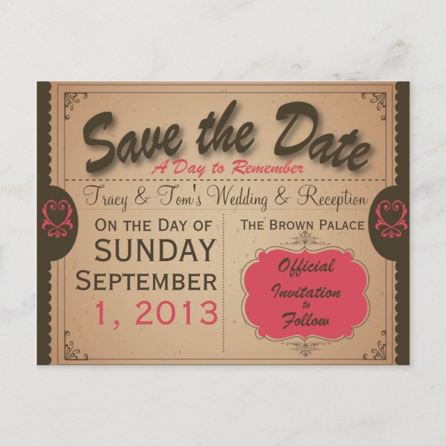 Personalizado Vintage Guardar postal de fecha (Anverso)