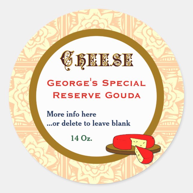Personalizado Vintage Pegatina de queso casero (Anverso)