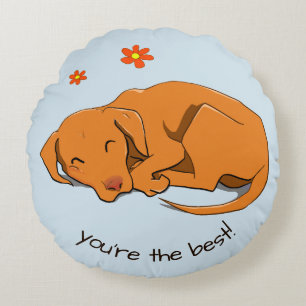 Personalizado Vizsla Dormido Texto Almohada redond