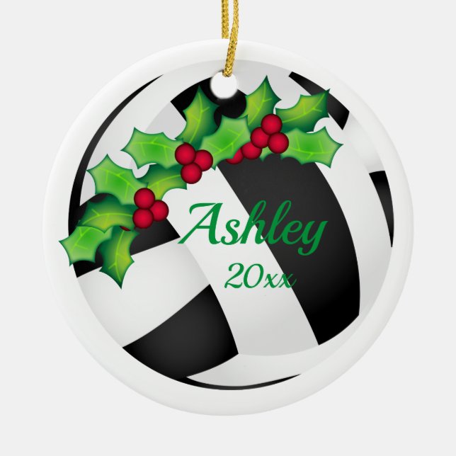 Personalizado Voleibol Ornamento de Navidad Negro  (Frente)