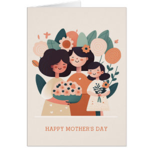 Personalizados amables, mamás con flores y chicas.