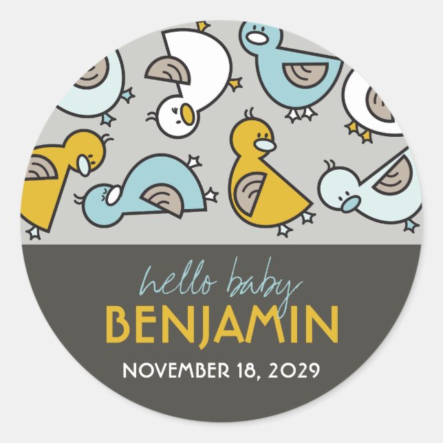 Personalizados azules lúdicos Hola bebé Pegatina (Anverso)
