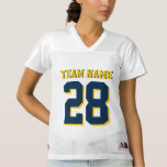 Personalizar Blue y Yellow Football Sports Jersey<br><div class="desc">¿Planeas asistir pronto a un partido de fútbol? Esta camiseta es perfecta para ti. Personalizar las palabras para reflejar tu equipo deportivo y número de jugador favorito. También puede agregar un nombre personalizado en la parte posterior. Las palabras son de color amarillo y azul. También puede personalizar el color. Esta...</div>