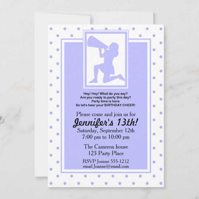 Personalizar de invitación a cumpleaños morado (Anverso)