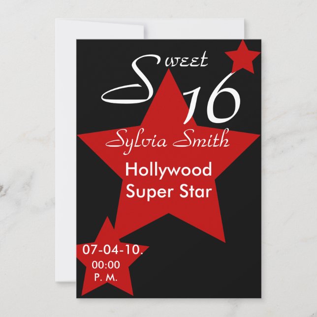 Personalizar de invitación de Hollywood Super Star (Anverso)