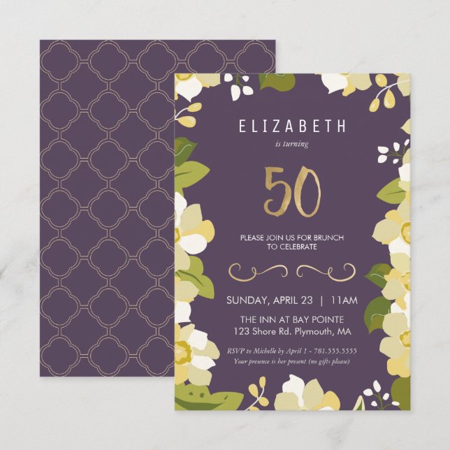 Personalizar de la 50ª Invitación de cumpleaños Fl (Anverso / Reverso)
