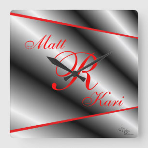 Personalizar de reloj Monogramado Plata, Negro y R