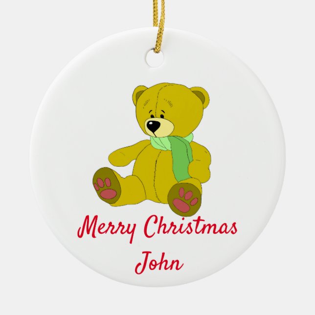 Personalizar el nombre de adorno cerámico de Teddy (Frente)