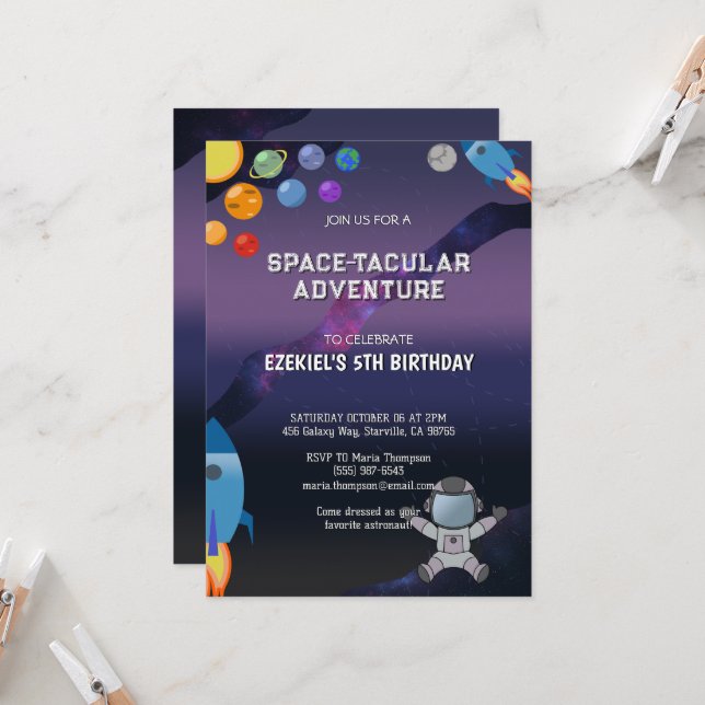 Personalizar la invitación de cumpleaños espacial (Anverso/Reverso In Situ)