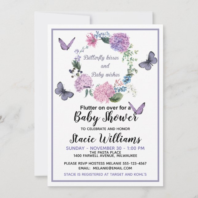 Personalizar mariposa besa invitación a Baby Showe (Anverso)