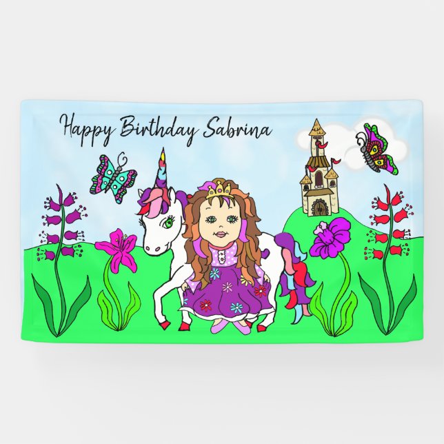 Personalizar pancarta de cumpleaños princesa y uni (Horizontal)