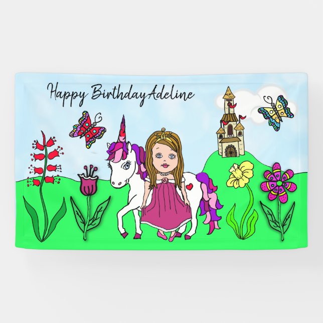 Personalizar pancarta de cumpleaños Princesa y Uni (Horizontal)