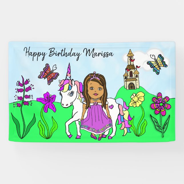 Personalizar pancarta de cumpleaños Princesa y Uni (Horizontal)