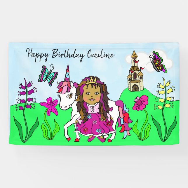 Personalizar pancarta de cumpleaños princesa y uni (Horizontal)