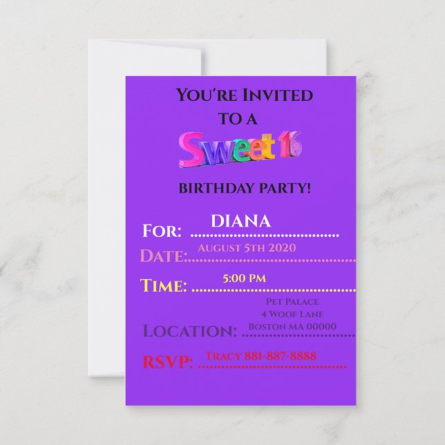 PERSONALIZARON "16 DULCES" invitaciones de cumplea (Reverso)