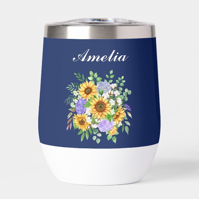 Personalize Cute Navy Blue Boho Chic Wildflowers (Frente)