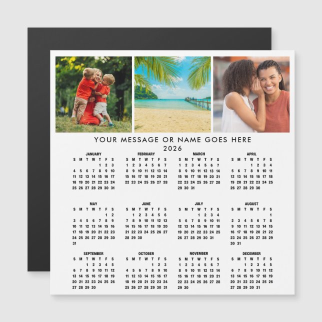 Personalized 2026 Calendar 3 Photo Collage Magnet (Anverso/Reverso)