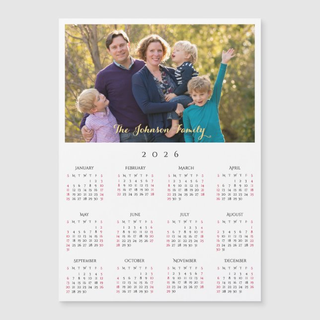 Personalized 2026 Family Name Photo Calendar Card (Anverso)