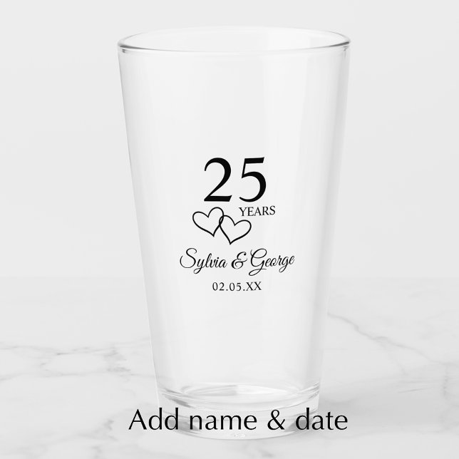 Personalized 25th Anniversary Gift Elegant Modern (Add couple’s names and anniversary date for a personalized keepsake 25th anniversary glass)