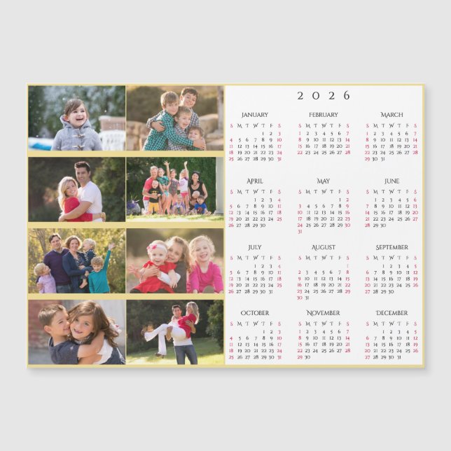 Personalized 8 Photo Collage Family 2026 Calendar (Anverso)