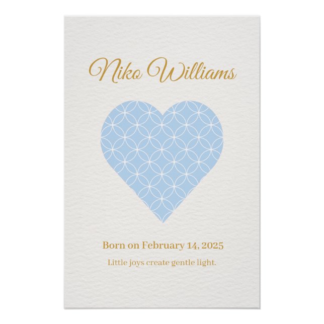 Personalized Baby Name Poster – Blue Shippo Heart (Anverso)