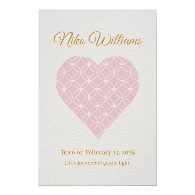 Personalized Baby Name Poster – Pink Shippo Heart (Anverso)