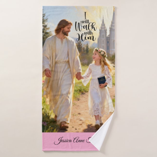 Personalized Baptism Bath Towel-Walk With Him (Toalla de baño)