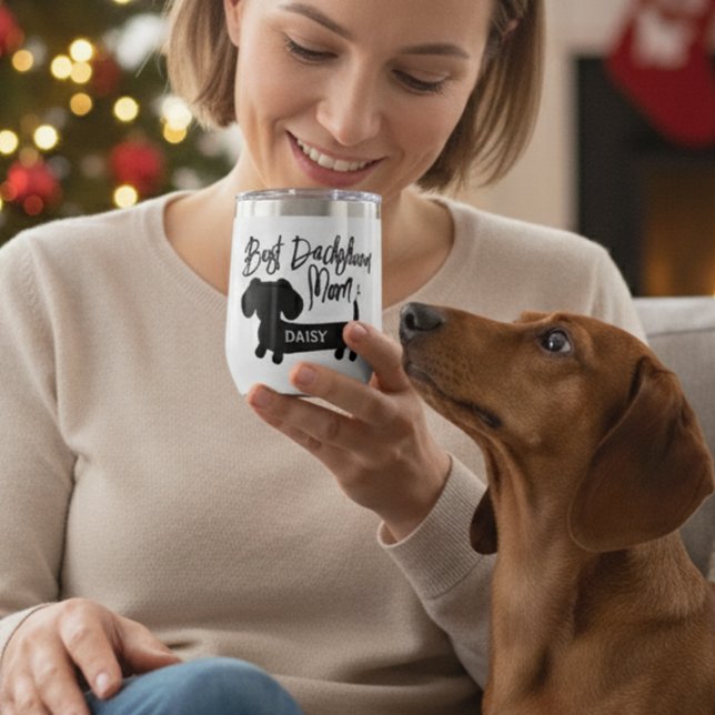 Personalized Best Dachshund Mom Mug (Best dachshund mom wine mug - personalized with dog name)