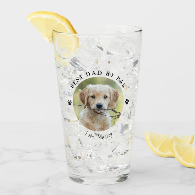 Personalized Best Dad By Par Custom Dog Photo Pint (Anverso (hielo))