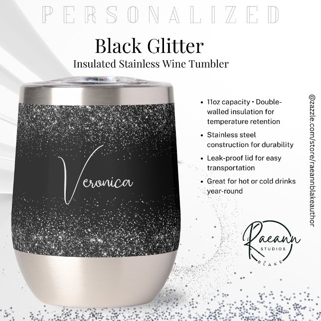 Personalized Black Glitter Stainless Wine Tumbler (Subido por el creador)