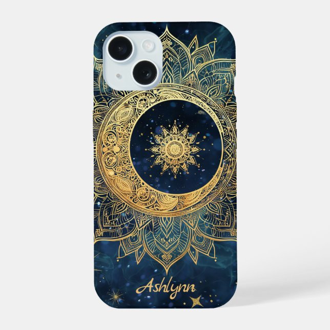 Personalized Blue Celestial Gold Sun Moon Mandala  (Reverso )