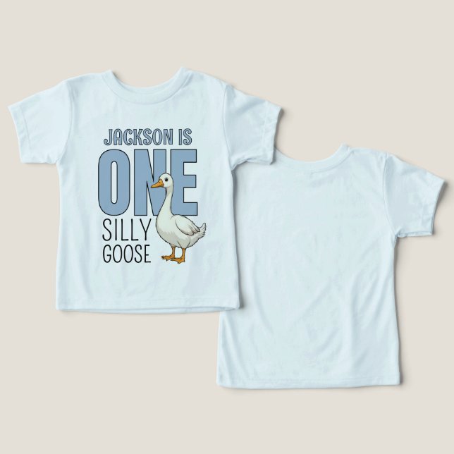 Personalized Blue One Silly Goose First Birthday (Diseño Anverso y Reverso)