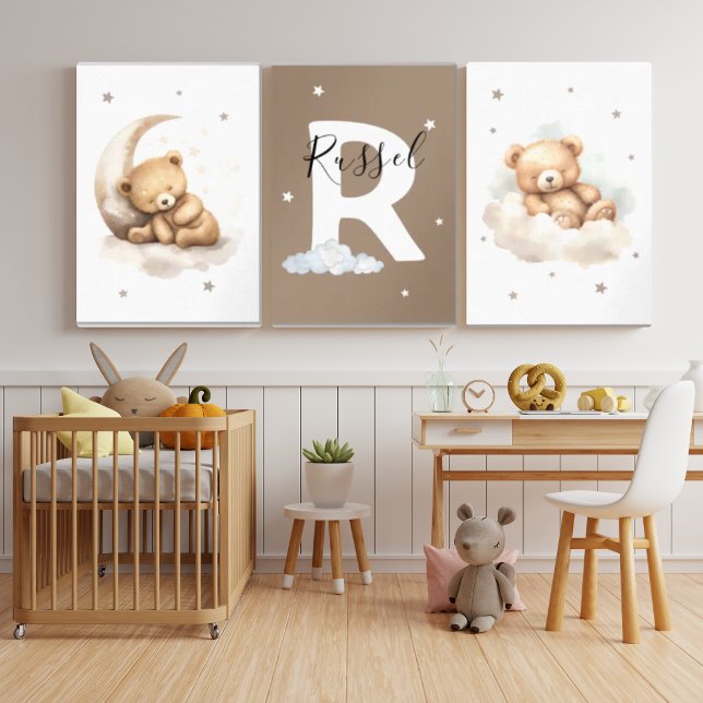 Personalized Brown Teddy Bear Nursery Poster Set (Subido por el creador)