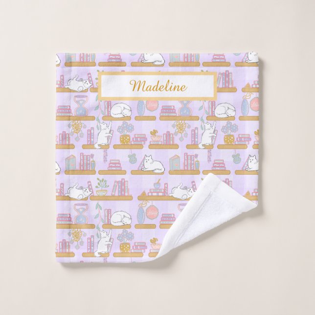 Personalized Cat's Library Bookish Pastel Purple (Toallita)
