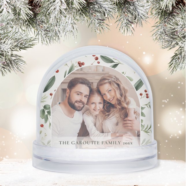 Personalized Christmas Holiday Greenery Photo (Personalized Christmas Holiday Greenery Photo Snow Globe)