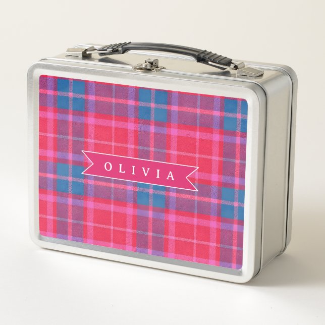 Personalized Custom Pink Fuchsia Plaid Preppy  (Anverso)