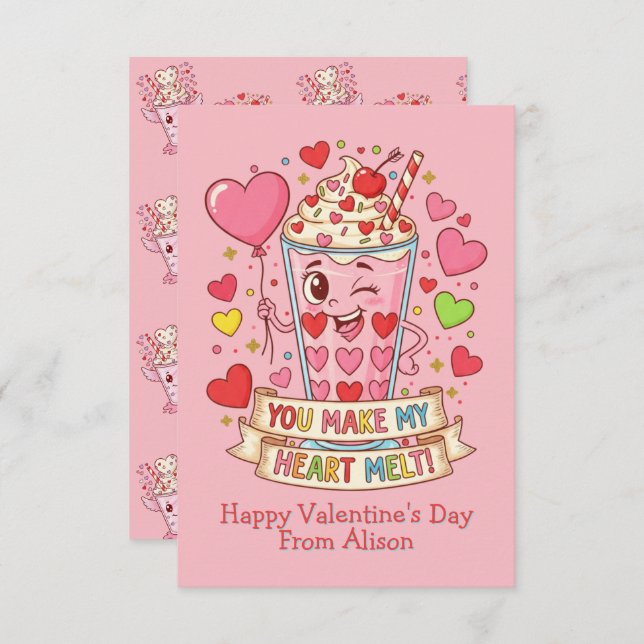 Personalized Cute Milkshake Classroom Valentine (Anverso / Reverso)