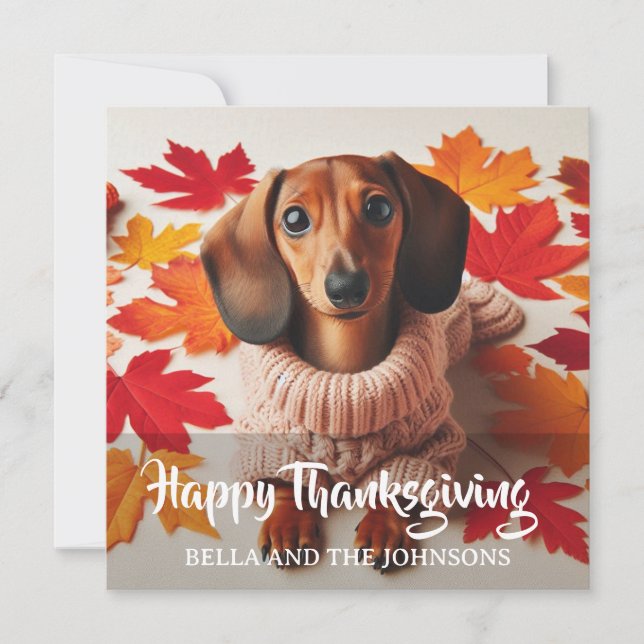 Personalized Cute Wiener Dog thanksgiving card  (Anverso)